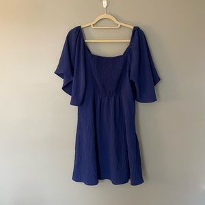 Blue flutter sleeve dress